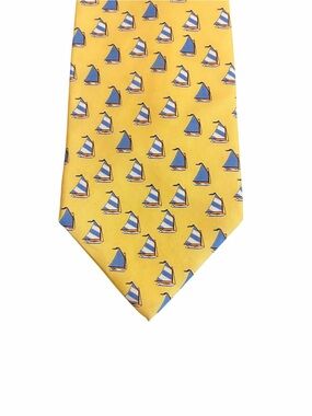 Alynn Neckwear Mens Yellow Silk Sailboat Nautical Pattern Necktie Tie